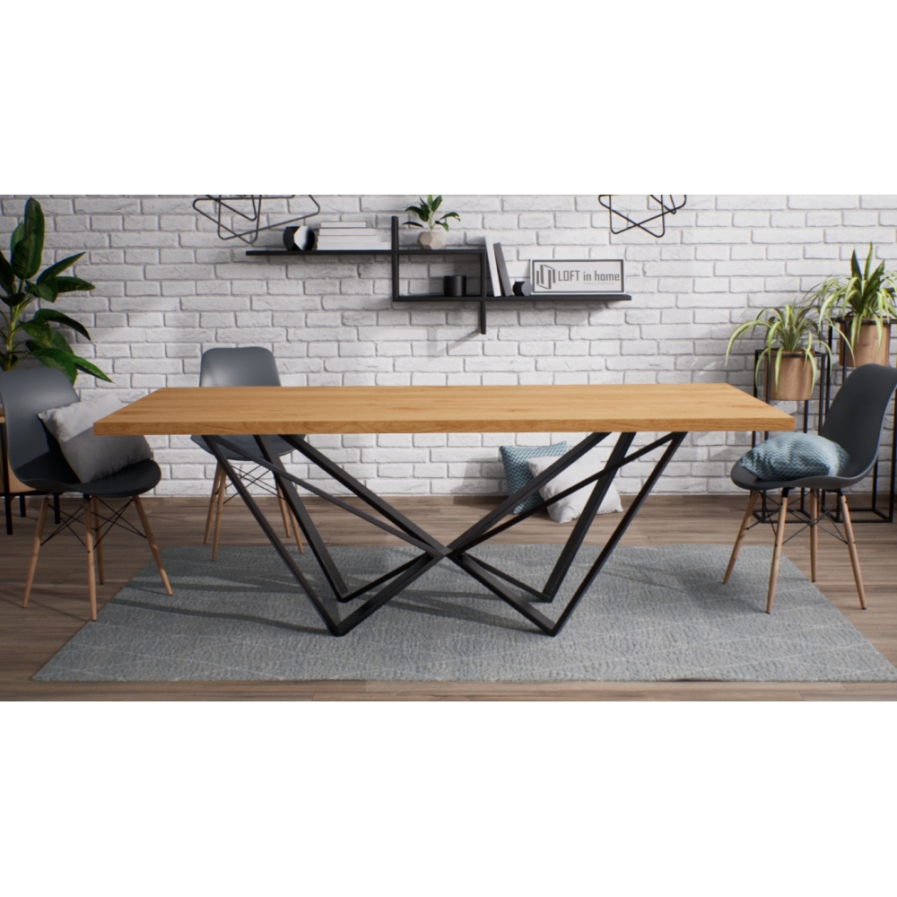 Stół BERLIN blat drewniany lity Dąb - LOFT - obrazek 2